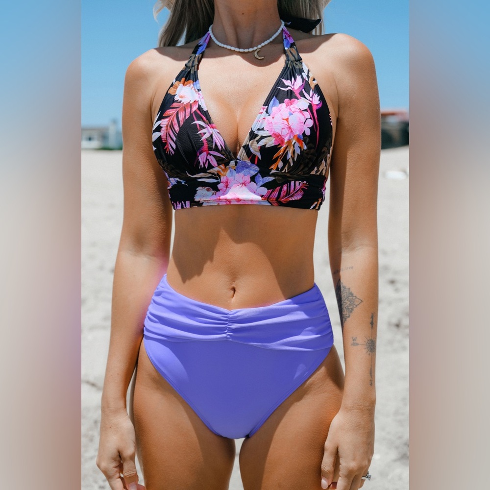 Cupshe Halter Top and High Waist Tummy Control Bikini Set